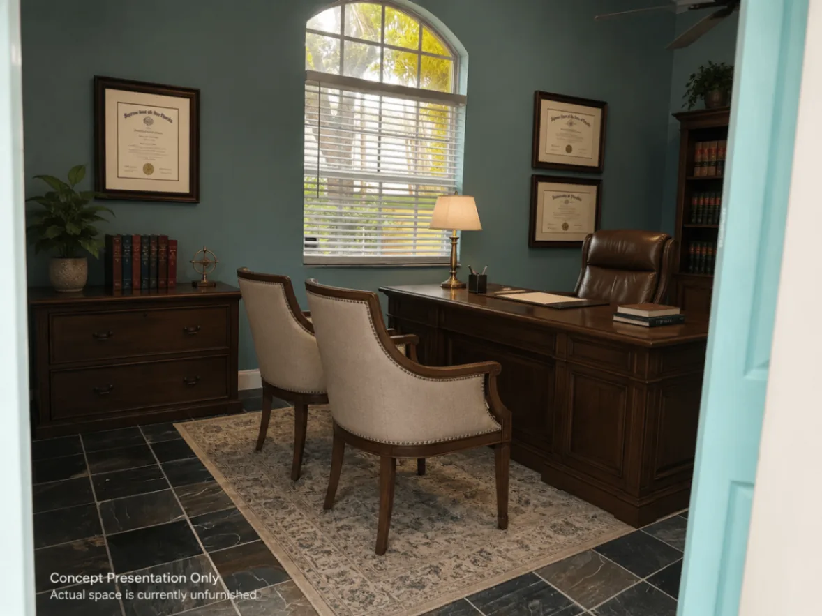 AI-generated furnishing concept showing a possible professional office arrangement